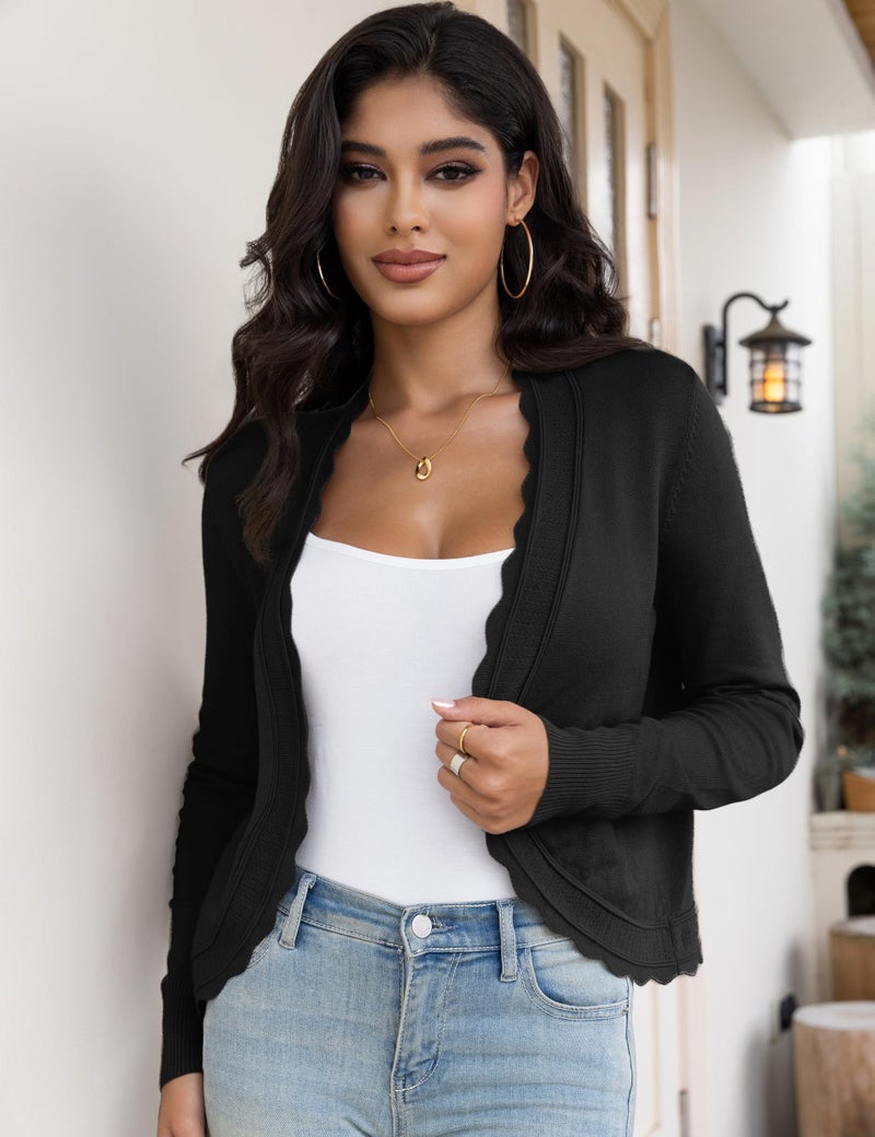 OmicGot Women's Cropped Cardigan Sweaters Long Sleeve Open Front Black Bolero Shrugs for Dresses M - Image 4
