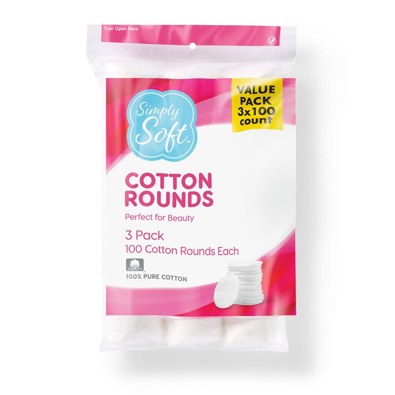 Medline Simply Soft Cotton Rounds (300 Count), 100% Cotton Absorbent and Textured Cotton Pads, Lint-Free - Image 1