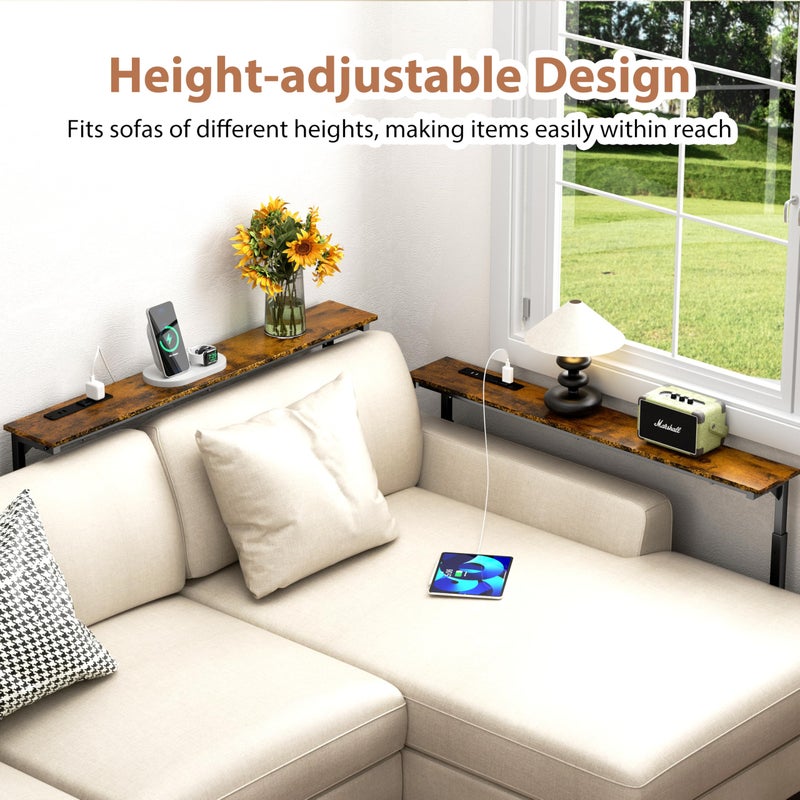 GRLEAF 2 Pack Adjustable Height Narrow Console Table with Power Outlets, 78.7" Long Sofa Table with Charging Station Behind Couch Table Entryway Table for Living Room and Hallway â€“ Rustic Brown - Image 3