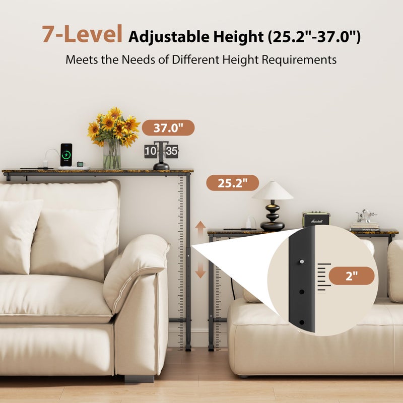 GRLEAF 2 Pack Adjustable Height Narrow Console Table with Power Outlets, 78.7" Long Sofa Table with Charging Station Behind Couch Table Entryway Table for Living Room and Hallway â€“ Rustic Brown - Image 4