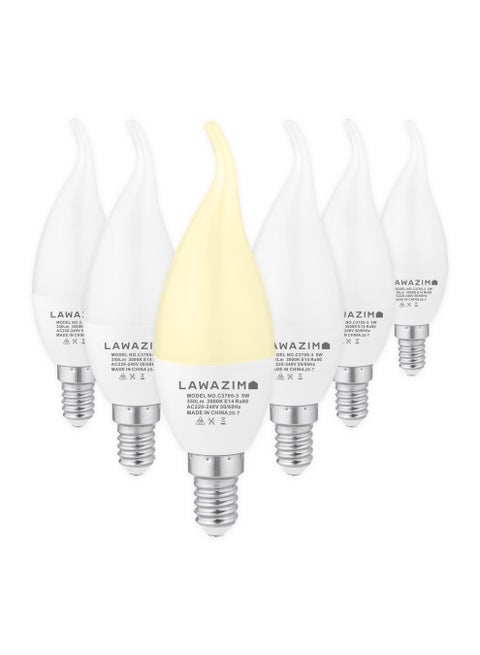 5W LED Candle C37 E14 - 6 Pack 3000K Warm White - Flame Tip Small Edison Screw SES 35W Equivalent Energy Saving Non-Dimmable Bulbs with 350 Lumens, 20,000 Hours - for Chandeliers, Wall Sconces