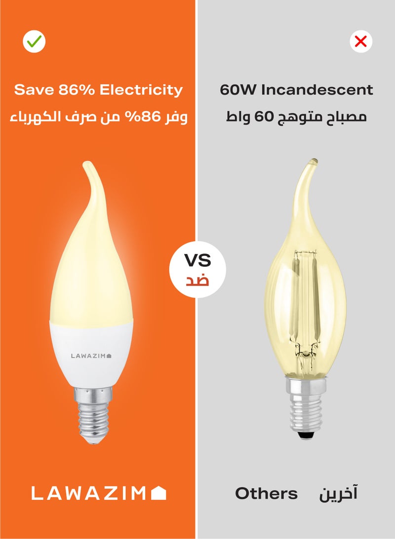 LAWAZIM 5W LED Candle C37 E14 - 6 Pack 3000K Warm White - Flame Tip Small Edison Screw SES 35W Equivalent Energy Saving Non-Dimmable Bulbs with 350 Lumens, 20,000 Hours - for Chandeliers, Wall Sconces - Image 5