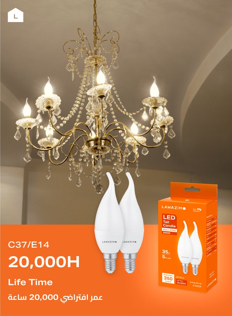 LAWAZIM 5W LED Candle C37 E14 - 6 Pack 3000K Warm White - Flame Tip Small Edison Screw SES 35W Equivalent Energy Saving Non-Dimmable Bulbs with 350 Lumens, 20,000 Hours - for Chandeliers, Wall Sconces - Image 4