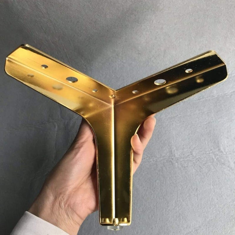 QZibeva Pack of 4 Polished Metal Glossy Sofa Legs Furniture Love Seats Replacement Leg Golden Sofa Feet Heavy Duty Triangle Cabinet Feet Leg Height 4 Inch Mounting Screw Included - Image 2