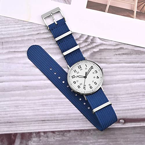 ANNEFIT Nylon Watch Band 22mm OnePiece Waterproof Military Watch Straps with Heavy Silver Buckle Blue - Image 3
