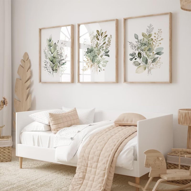 Joocrise Watercolor Botanical Wall Art Set of 3 Boho Floral Canvas Wall Decor Prints Sage Green Wildflower Wall Art Modern Flower Pictures Botanical Painting for Bedroom Bathroom 24x36 Inch Unframed - Image 1