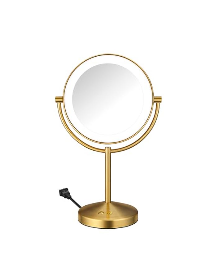 Conair Lighted Makeup Mirror DoubleSided LED Vanity Mirror with 1X10X Magnification 3 Light Settings 3 Modes 360 Rotation Brushed Brass Finish - Image 1