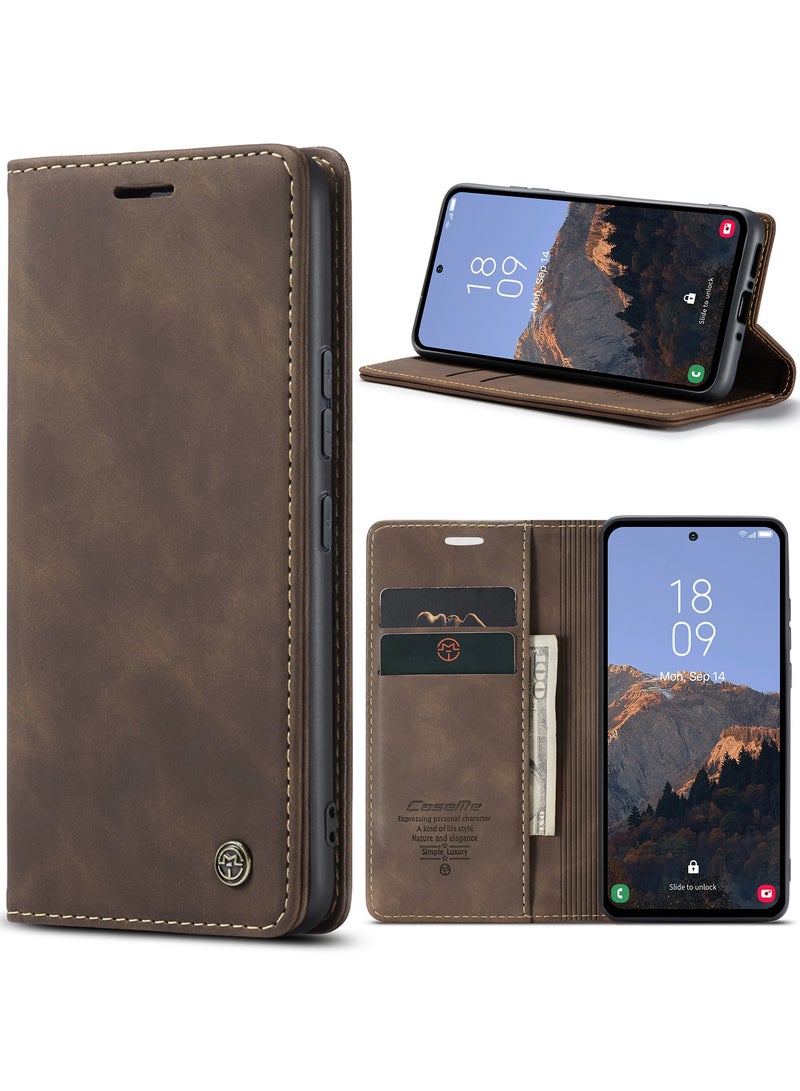 CaseMe Samsung Galaxy A54 5G Case Wallet, for Samsung Galaxy A54 5G Wallet Case Book Folding Flip Folio Case with Magnetic Kickstand Card Slots Protective Cover - Coffee - Image 1