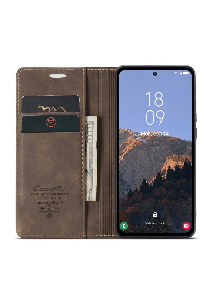 CaseMe Samsung Galaxy A54 5G Case Wallet, for Samsung Galaxy A54 5G Wallet Case Book Folding Flip Folio Case with Magnetic Kickstand Card Slots Protective Cover - Coffee - Image 3