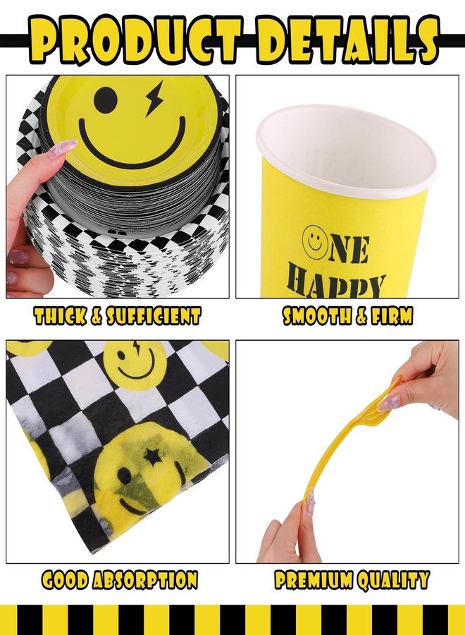 Kochorie 400 Pieces One Happy Dude Disposable Party Tableware Sets Including Plates Cups Napkins Cutlery Serves 50 for Smiley Party 1st Birthday Preppy Party Decorations - Image 3