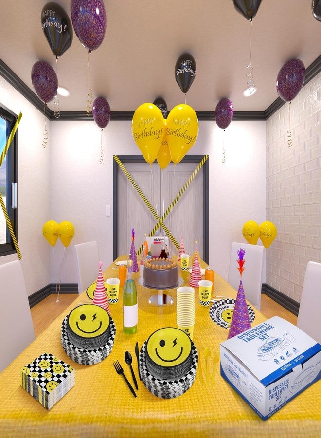 Kochorie 400 Pieces One Happy Dude Disposable Party Tableware Sets Including Plates Cups Napkins Cutlery Serves 50 for Smiley Party 1st Birthday Preppy Party Decorations - Image 5