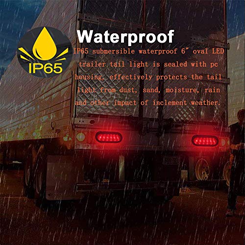 NPAUTO 2Pcs 6" Oval Trailer Tail Lights Red 6 LED Stop Turn Brake Light Trailer Marker Lights Flush Mount for RV Truck Boat Trailer Waterproof - Image 5