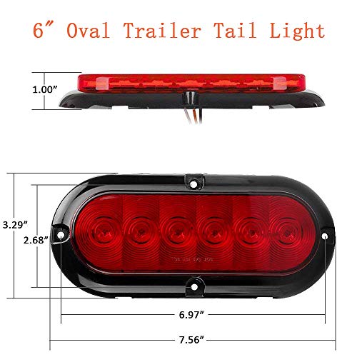 NPAUTO 2Pcs 6" Oval Trailer Tail Lights Red 6 LED Stop Turn Brake Light Trailer Marker Lights Flush Mount for RV Truck Boat Trailer Waterproof - Image 2