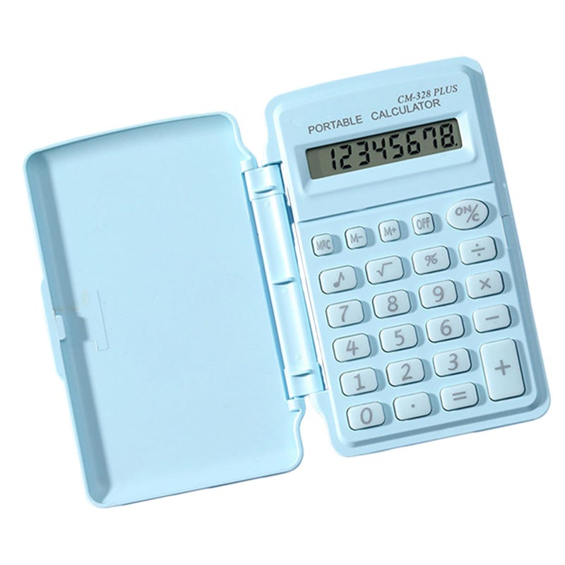 Light Blue 8 Digit Scientific Calculator Portable with Flip Cover for Study and Work - Image 2