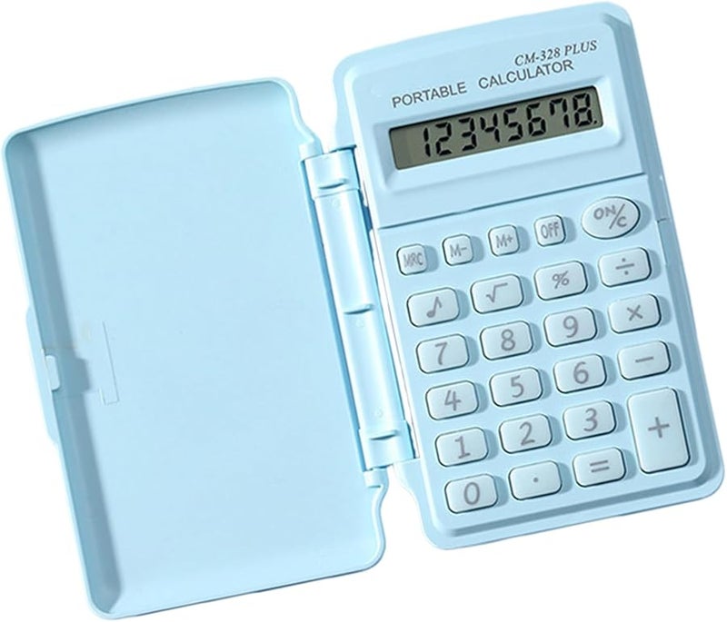 Light Blue 8 Digit Scientific Calculator Portable with Flip Cover for Study and Work - Image 1
