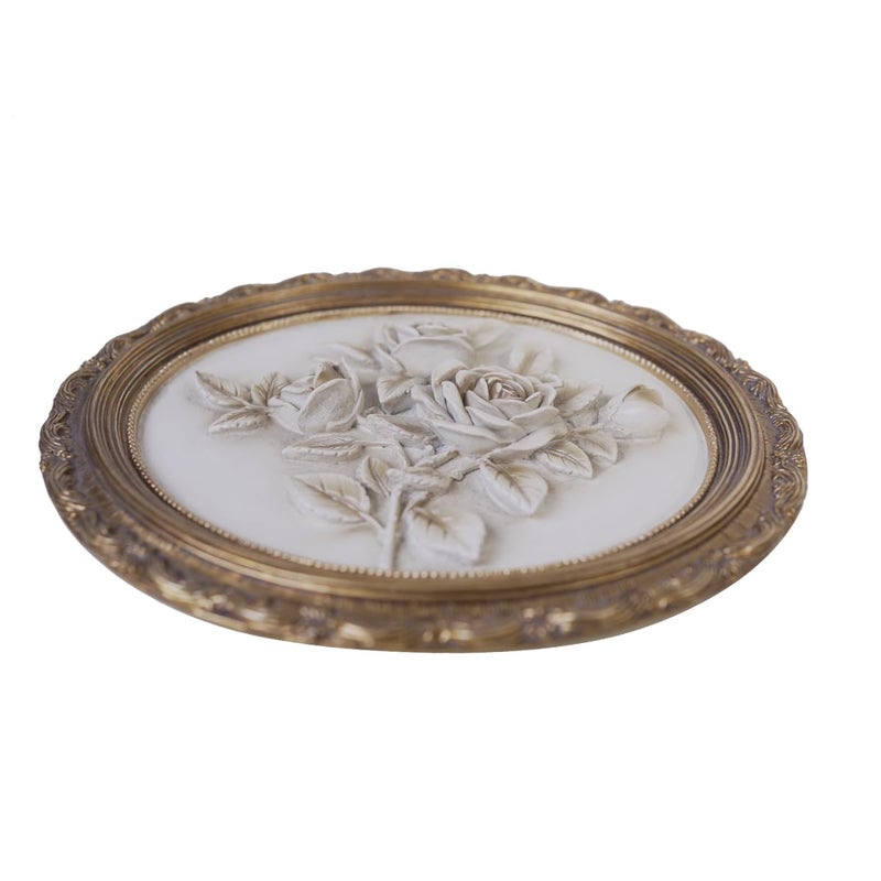 S-MANTIS Vintage Wall Sculpture,Antique Pediment,Hallway Wall Art,Hand Painted Flower Wall Decoration Accent Artworks for Indoor Kitchen Bedroom Living Room Office Outdoor Garden Patio (Bronze & White) - Image 2