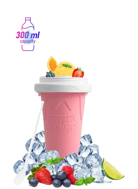 Slushy Maker Ice Cup Travel Portable Double Layer Silica Cup Pinch Hot Summer Cooler Smoothie Silicon into Children's Adult Pink 300ml