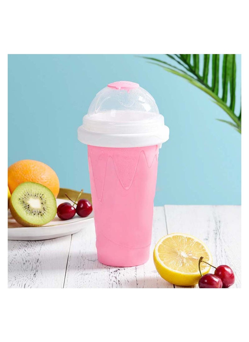Slushy Maker Ice Cup Travel Portable Double Layer Silica Cup Pinch Hot Summer Cooler Smoothie Silicon into Children's Adult Pink 300ml