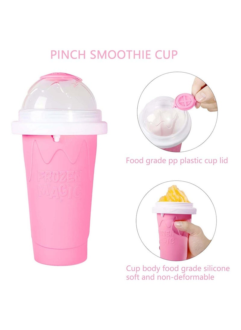 Slushy Maker Ice Cup Travel Portable Double Layer Silica Cup Pinch Hot Summer Cooler Smoothie Silicon into Children's Adult Pink 300ml