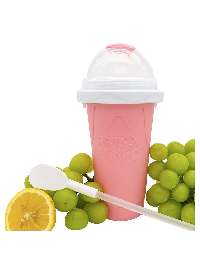 Slushy Maker Ice Cup Travel Portable Double Layer Silica Cup Pinch Hot Summer Cooler Smoothie Silicon into Children's Adult Pink 300ml