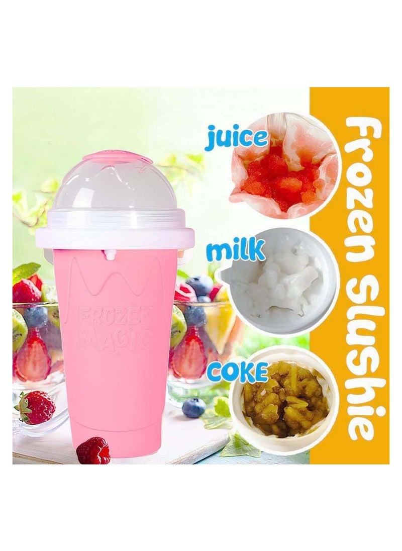 Slushy Maker Ice Cup Travel Portable Double Layer Silica Cup Pinch Hot Summer Cooler Smoothie Silicon into Children's Adult Pink 300ml