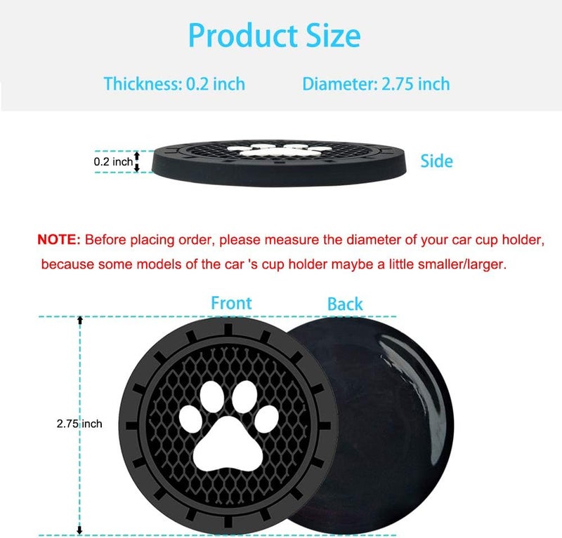 BukNikis Car Cup Holder Coasters-Car Interior Accessories 2.75 inch Silicone Anti Slip Cute Dog Paw Car Coaster -Universal (Pack of 2) - Image 5