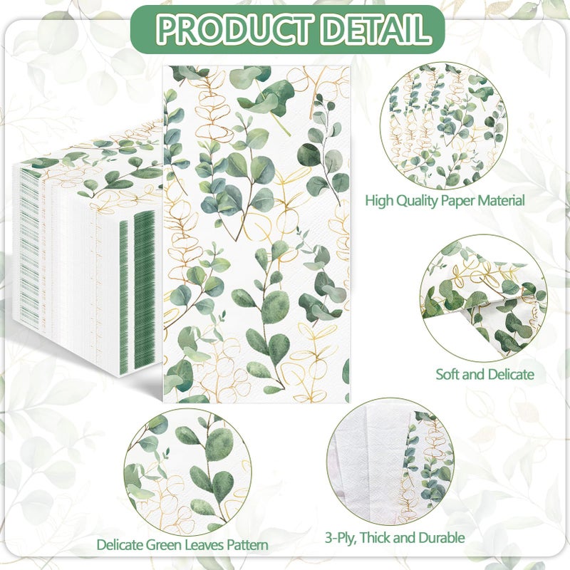 IANFEPH 100PCS Greenery Paper Napkins 3 Ply Disposable Hand Towels for Bathroom Green Eucalyptus Leaf Guest Napkins Decorative Dinner Napkins for Wedding Birthday Bridal Baby Shower Spring Party - Image 3