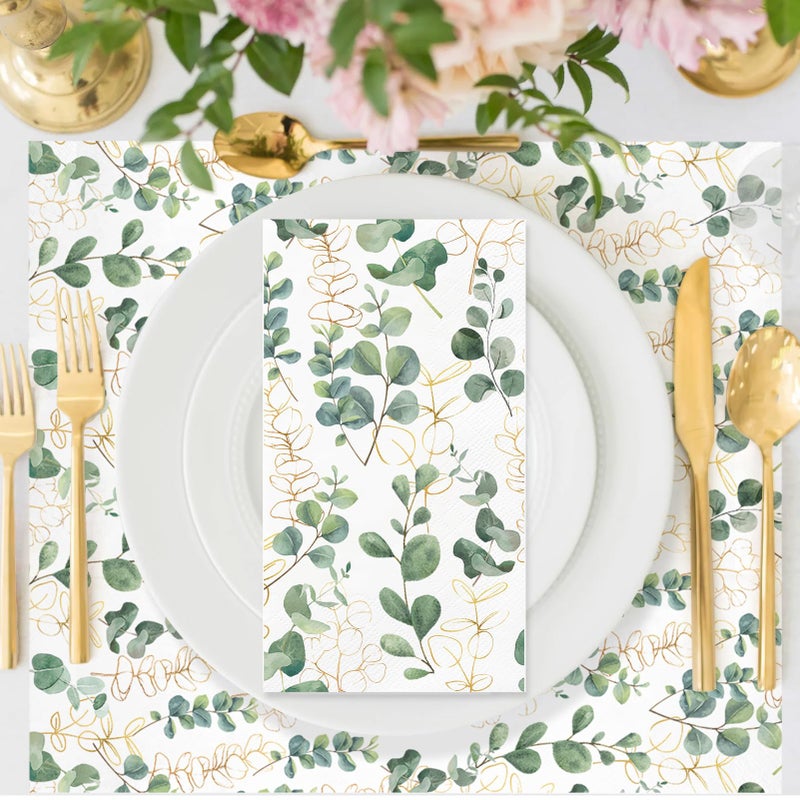 IANFEPH 100PCS Greenery Paper Napkins 3 Ply Disposable Hand Towels for Bathroom Green Eucalyptus Leaf Guest Napkins Decorative Dinner Napkins for Wedding Birthday Bridal Baby Shower Spring Party - Image 4