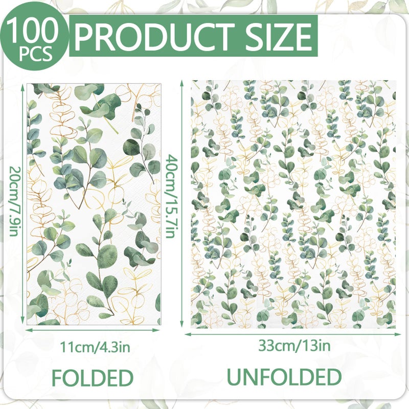 IANFEPH 100PCS Greenery Paper Napkins 3 Ply Disposable Hand Towels for Bathroom Green Eucalyptus Leaf Guest Napkins Decorative Dinner Napkins for Wedding Birthday Bridal Baby Shower Spring Party - Image 2