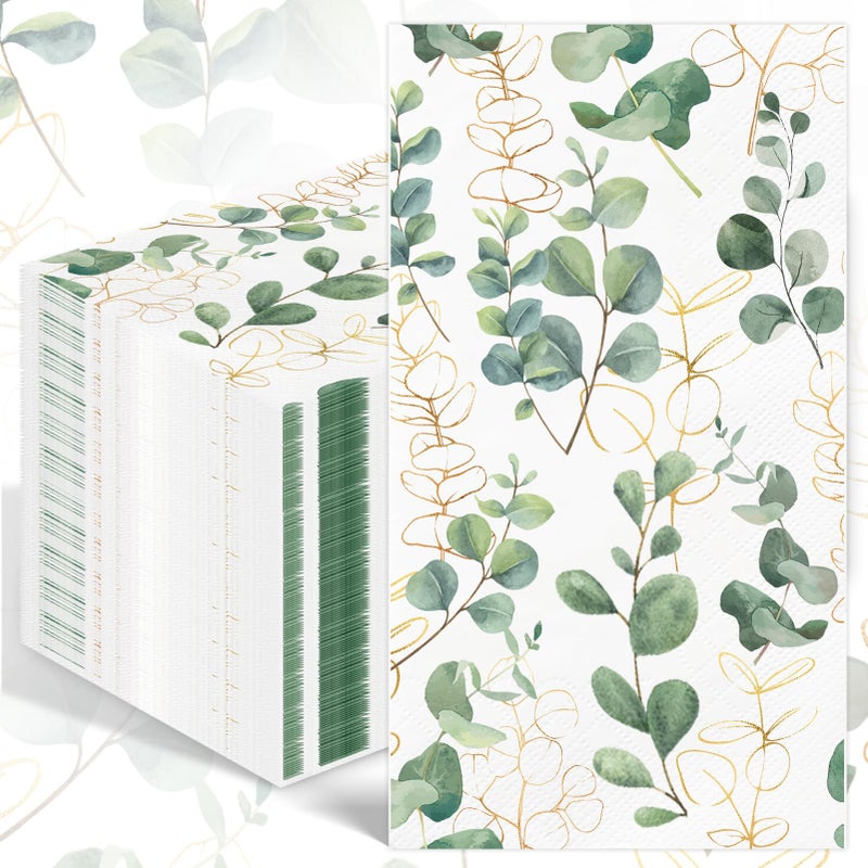 IANFEPH 100PCS Greenery Paper Napkins 3 Ply Disposable Hand Towels for Bathroom Green Eucalyptus Leaf Guest Napkins Decorative Dinner Napkins for Wedding Birthday Bridal Baby Shower Spring Party - Image 1