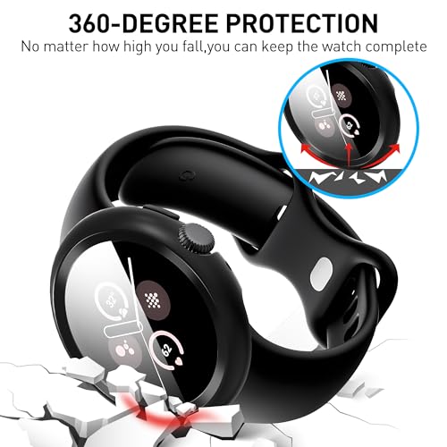 Suoman 3-Pack for Google Pixel Watch 3/2/1 41mm Case, [Anti-Scratch] 9H Tempered Glass Screen Protector+ All-Round PC Glossy Protective Cover Bumper - Image 5
