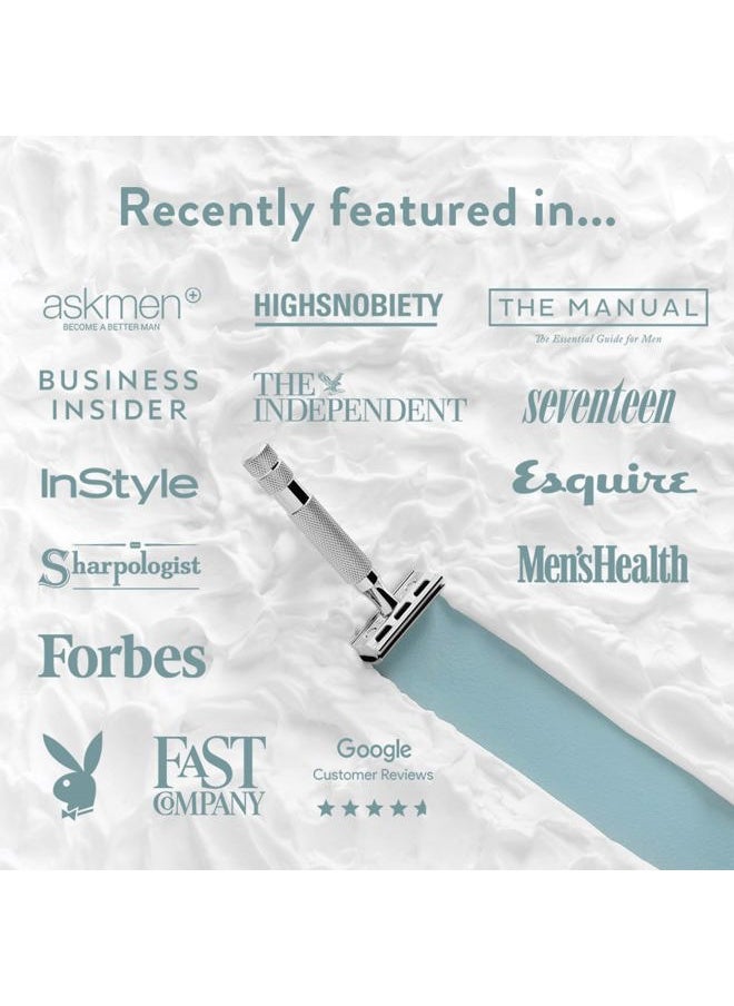 2C Gunmetal Chrome Double Edge Safety Razor With Adjustable Shave Settings and 5 Fully Recyclable Razor Blades. Reusable Safety Razors for Men and Women