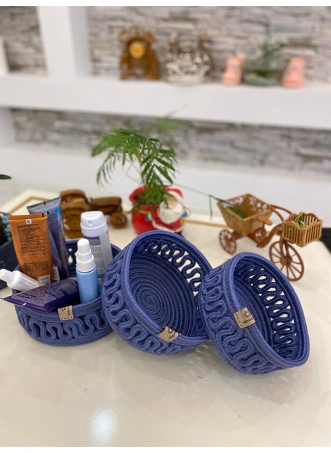 My Nature Store 3-Piece Basket Multi-Purpose Organizer Embroidered Wicker Jute Basket Set