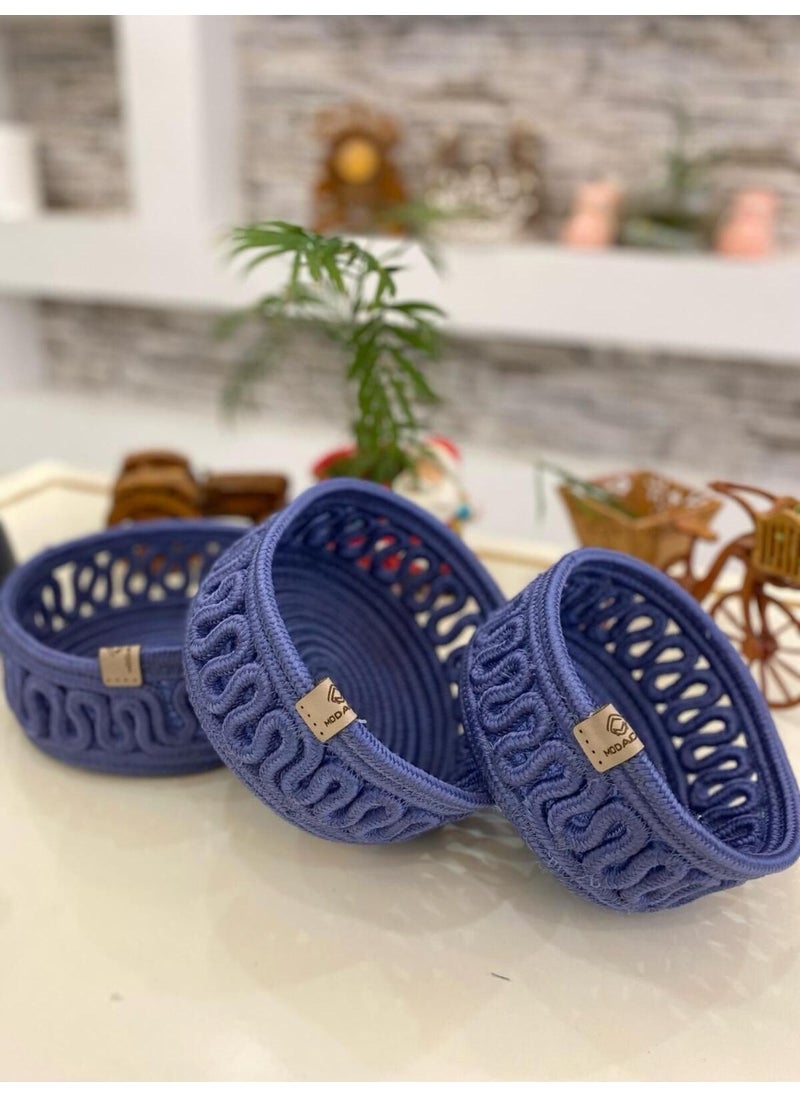 My Doğa Store My Nature Store 3-Piece Basket Multi-Purpose Organizer Embroidered Wicker Jute Basket Set  - Image 2