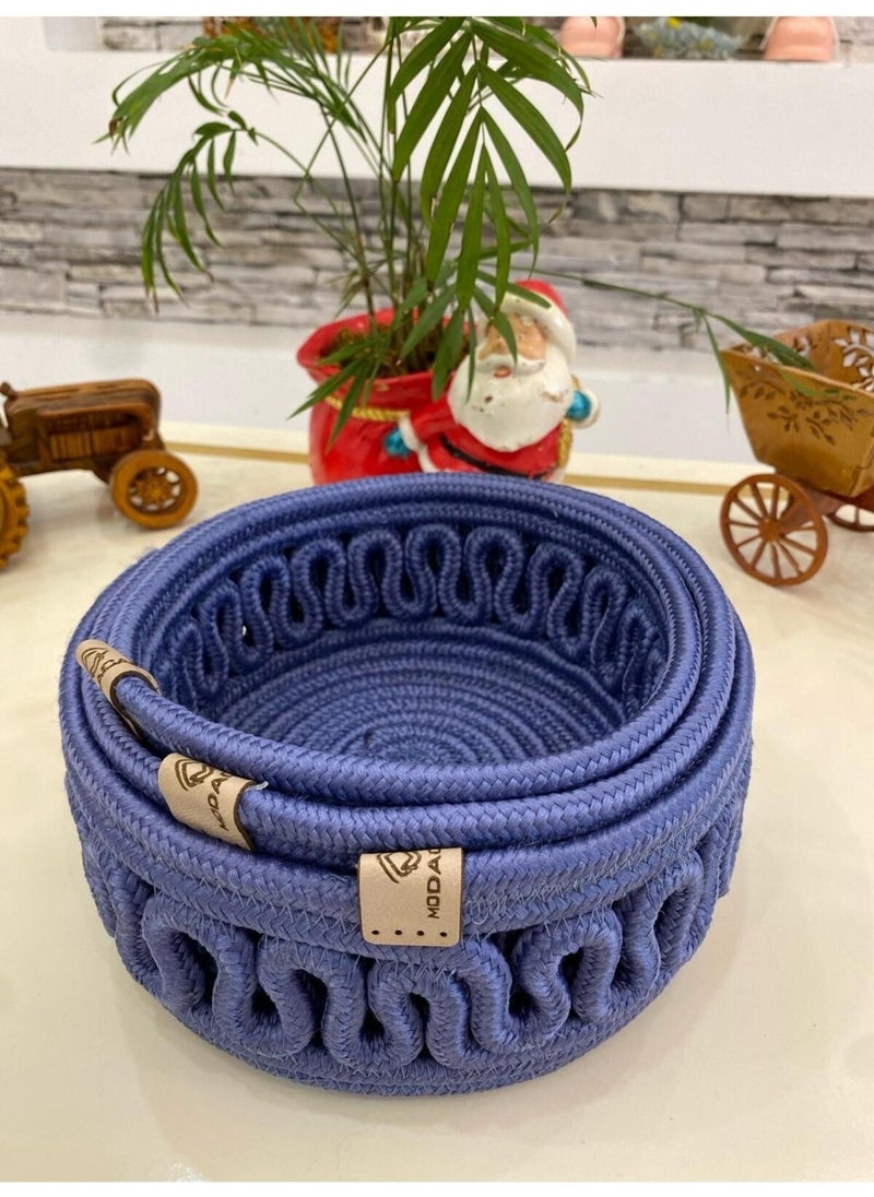 My Doğa Store My Nature Store 3-Piece Basket Multi-Purpose Organizer Embroidered Wicker Jute Basket Set  - Image 4