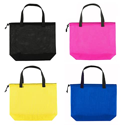 hsmyank Resuable 4Pack Shopping Mesh Tote Bags,Mesh Beach Bags With Drawsting For Travel,Picnic Or Laundry (color2) … - Image 1