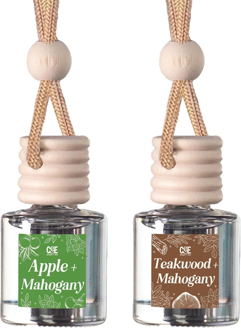 CE CRAFT موزع معطر هواء معلق للسيارة من C&E Craft Co عبوة من 2، معطر سيارة بزيت عطري طويل الأمد، زجاجة زجاجية لمعطر هواء السي��رة، صنع في الولايات المتحدة الأمريكية (تفاح وماهوجني + تيكوود وماهوجني) - Image 1