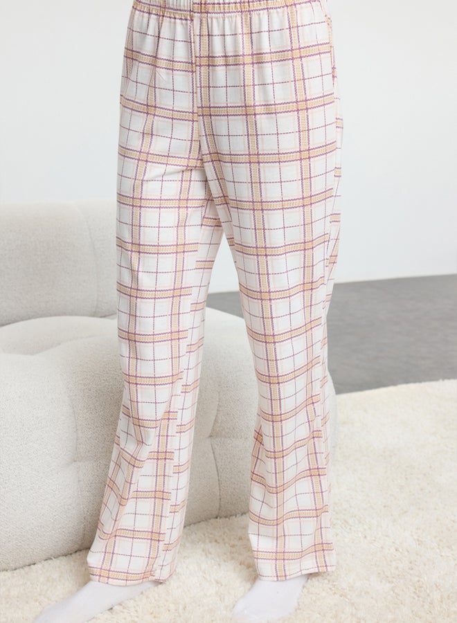 trendyol White-Multicolor Cotton Plaid Pocket Detailed Knitted Pajamas Set Thmaw25Pt00147 - Image 4