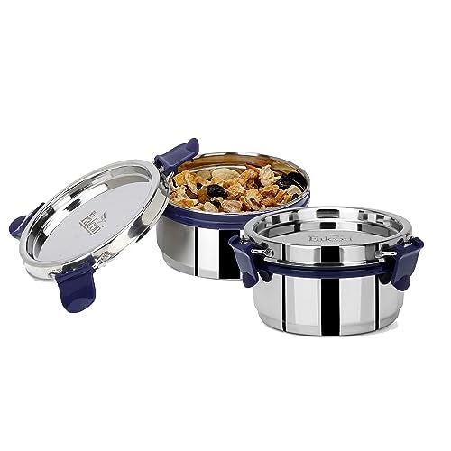 PDDFALCON EcoNxt Stainless Steel Lunch Box Set,With Airtight Lids,Easy to Clean,100% Leakproof With BIS Certified, Jindal Seal & Made In India Perfect for Office, School, Set of 2 - Blue(300ml) - Image 1