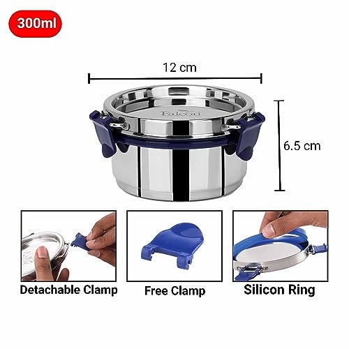 PDDFALCON EcoNxt Stainless Steel Lunch Box Set,With Airtight Lids,Easy to Clean,100% Leakproof With BIS Certified, Jindal Seal & Made In India Perfect for Office, School, Set of 2 - Blue(300ml) - Image 2