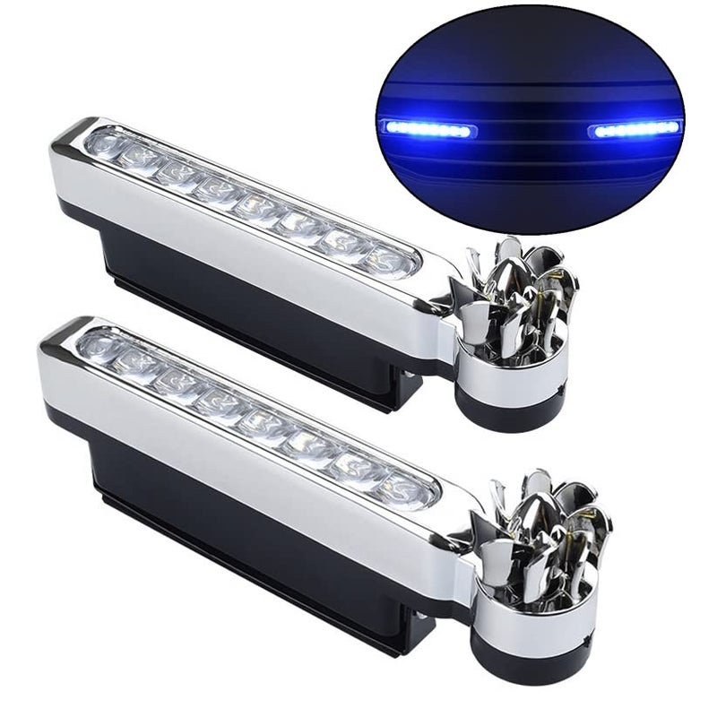 Cdycam Waterproof 2 Pcs 8 LED Wind Energy Powered Car Exterior Daytime Light Fog Lamp Running Light Blue