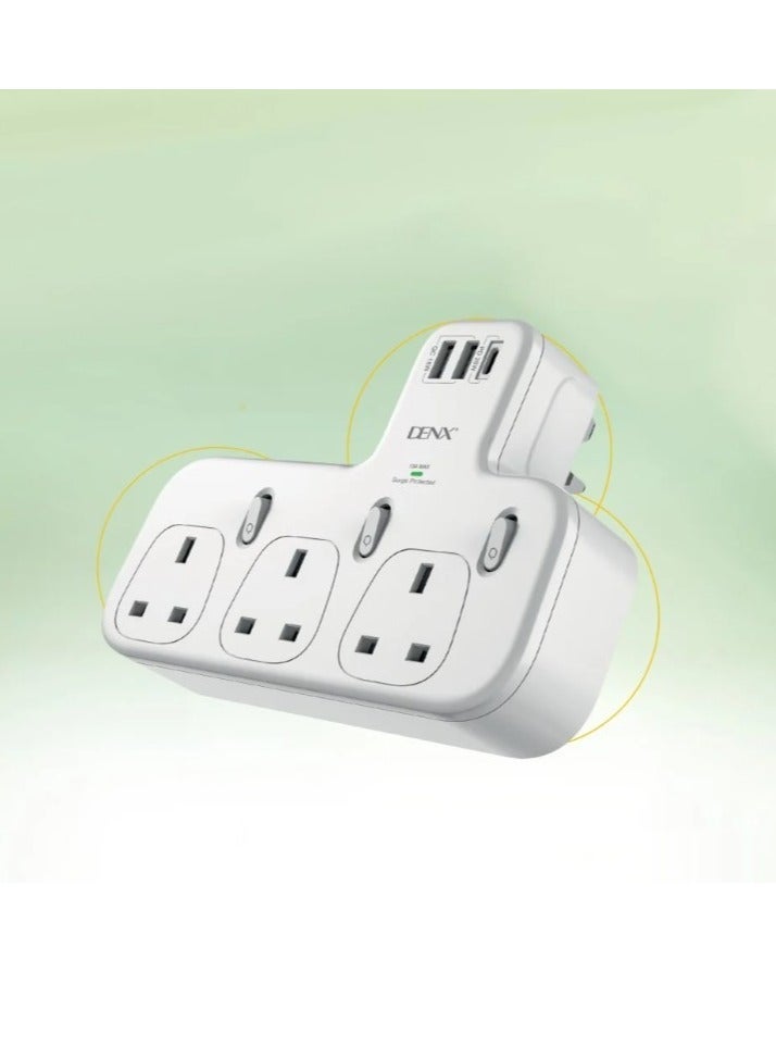 دينكس شريط طاقة حائطي مزود بثلاثة منافذ ثلاثية، ومنفذي USB، ومنفذ PD يدعم الشحن السريع/DX871 - Image 5