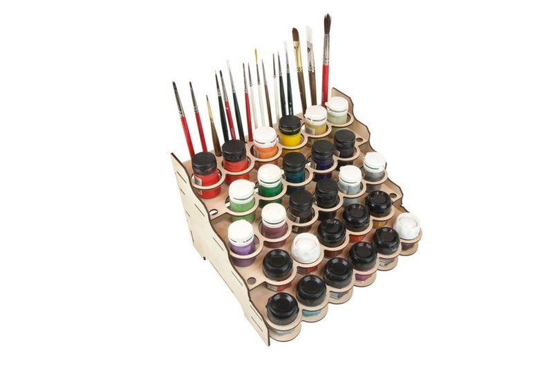 The Broken Token Modular Paint Rack w/ 35mm Holes - Multiple Organizer for Paint Bottles, Pots, and Brushes in Tiered Layout - Customize Your Pieces with Easy Organization & Access - Image 1