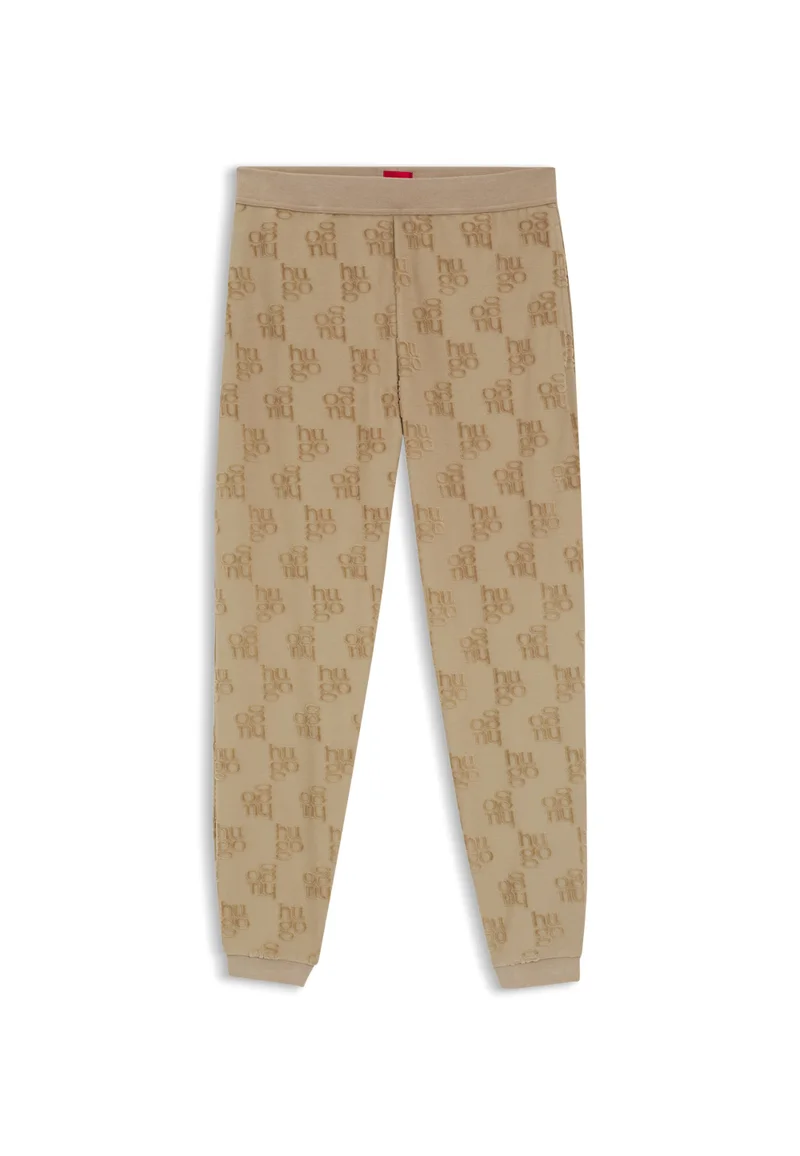 HUGO Light Brown Cotton-blend tracksuit bottoms with all-over logo pattern for Women | Best Price UAE