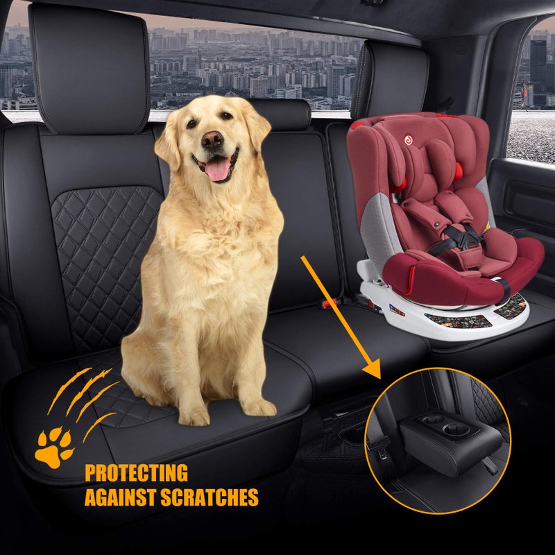 Aierxuan Dodge Ram Back Seat Covers Waterproof Leather Custom Fit 2009-2026 1500, 2010-2026 2500/3500 Crew Quad Regular Cab Pickup Cushions Compatible with Split Bench 40/60(Rear Seat/Black) - Image 2