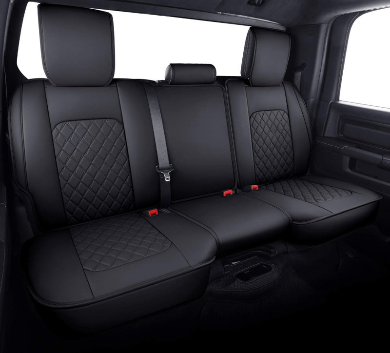 Aierxuan Dodge Ram Back Seat Covers Waterproof Leather Custom Fit 2009-2026 1500, 2010-2026 2500/3500 Crew Quad Regular Cab Pickup Cushions Compatible with Split Bench 40/60(Rear Seat/Black) - Image 1