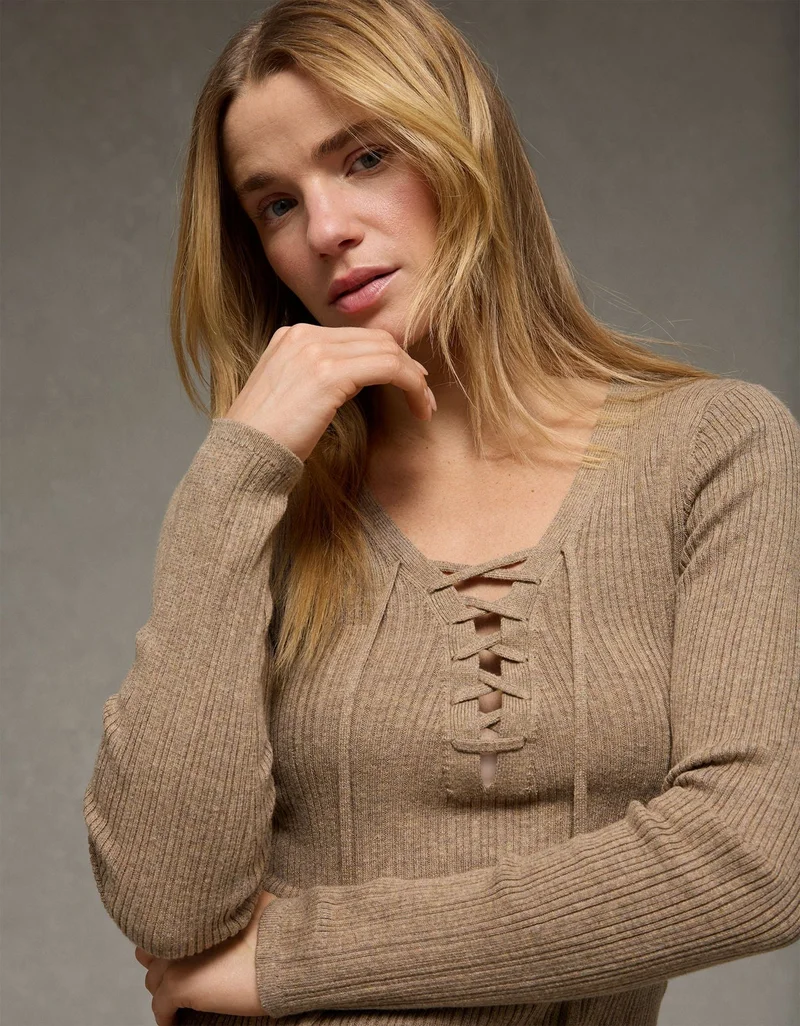 American Eagle  AE Lace-Up Sweater for Women | Best Price UAE