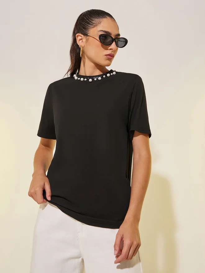 تايك تو Take Two Embellished Round Neck Regular Fit T-Shirt