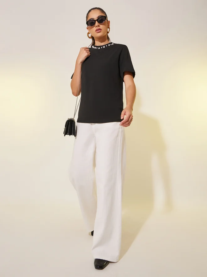 تايك تو Take Two Embellished Round Neck Regular Fit T-Shirt