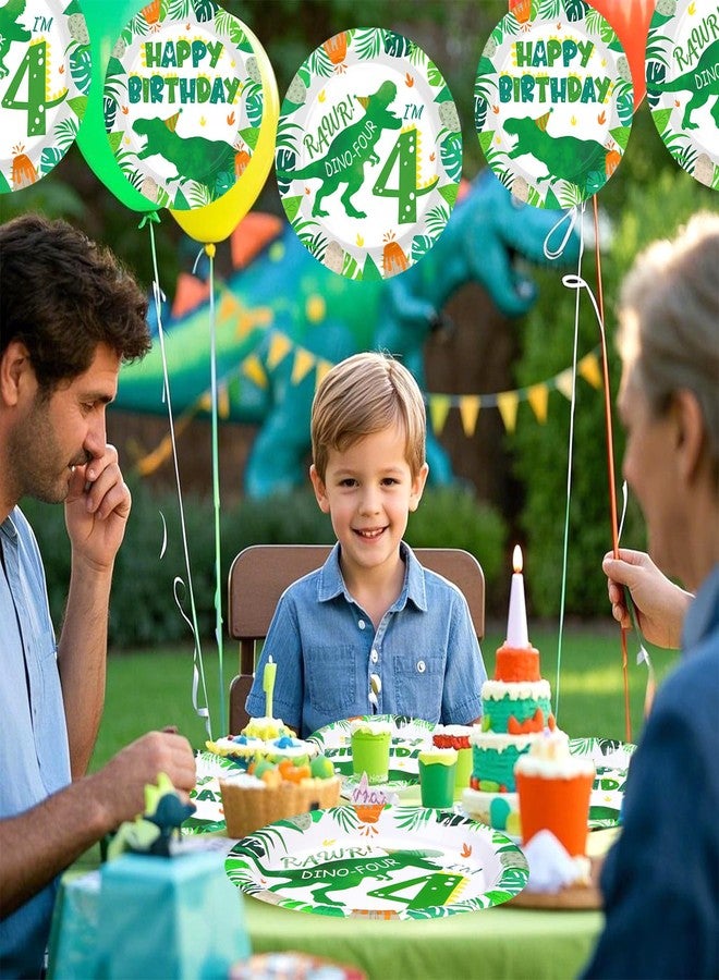 Grencian 96Pcs Dinosaur 4th Birthday Decorations Dinosaur 4th Birthday Plates Roar Im Four Paper Tableware Set for Boys Dino Four Year Old Birth-day Party Decorations, Serves 24 - Image 5